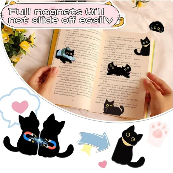 NEW Black Cat Bookmark Magnets - Set Of 2 - Picture 3 of 7